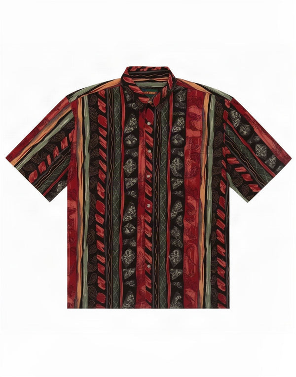 Ivy Crew Herren Kurzarmhemd 2XL Burgundy Floral Polyester