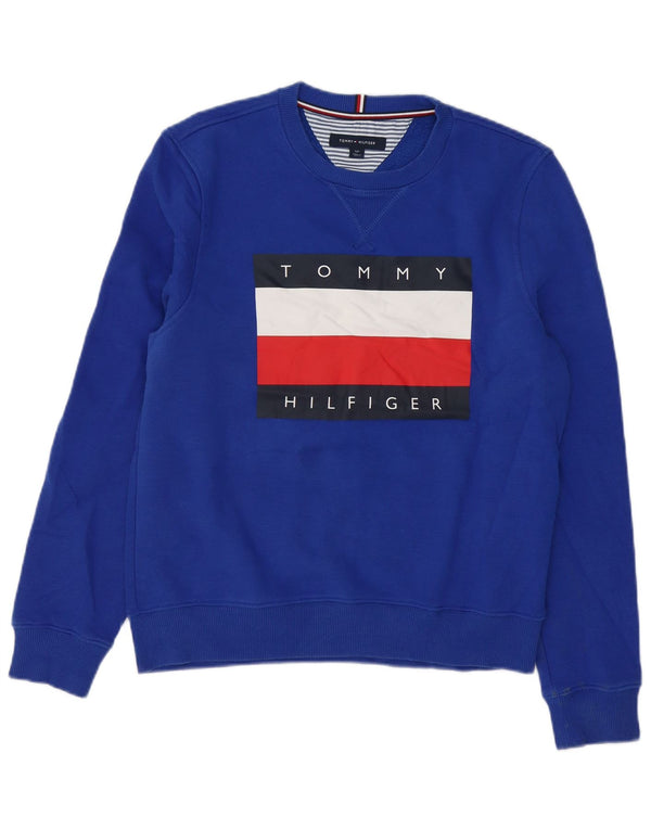 Tommy Hilfiger Grafik-Sweatshirt für Jungen, 13–14 Jahre, Größe S, blaue Baumwolle