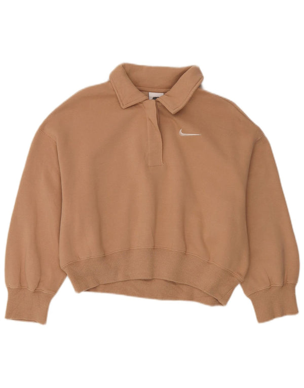 Nike Damen-Sweatshirt in Übergröße mit 3/4-Ärmeln und Polokragen, Größe UK 6, XS, Beige
