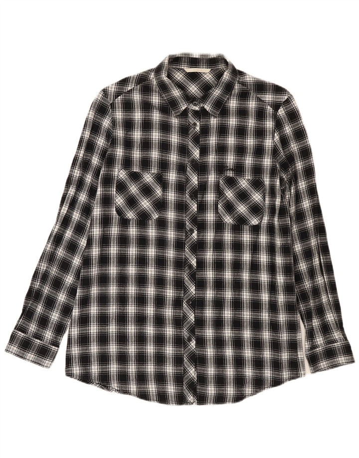 Carrera Damen Flanellhemd UK 14 Mittelschwarz karierte Baumwolle