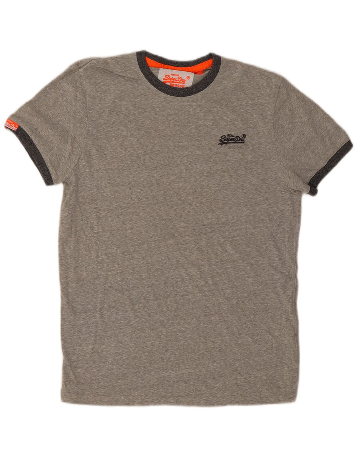 Superdry Herren T-Shirt-Oberteil aus mittelgrau gefleckter Baumwolle