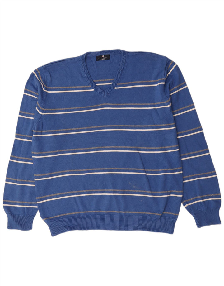 Marks & Spencer Herren Blue Harbor V-Ausschnitt Pullover Pullover XL Blau gestreift