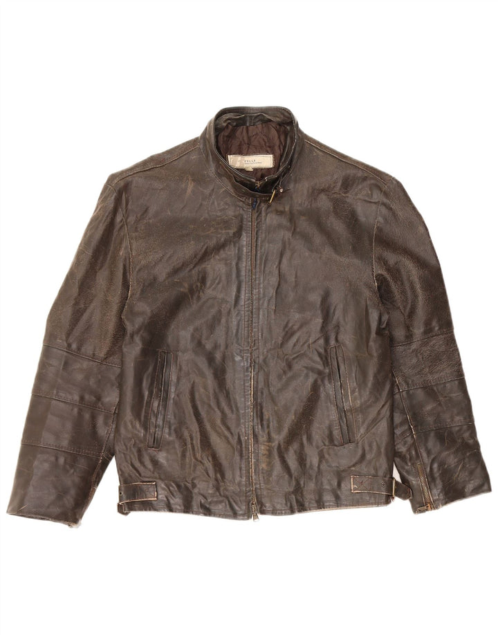 VINTAGE Damen Lederjacke mit 3/4-Ärmeln, UK 14, mittelbraunes Leder