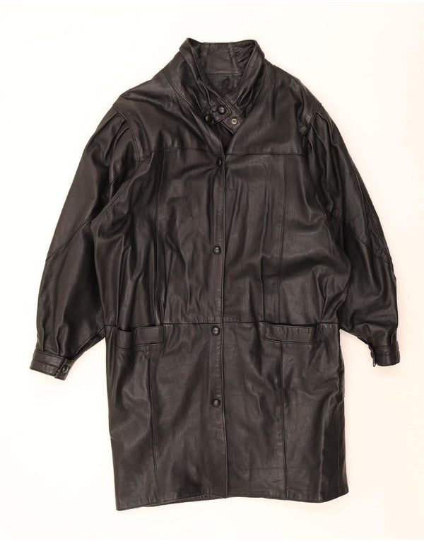 Vintage Damen Übergroßer Ledermantel UK 10 Small Schwarz