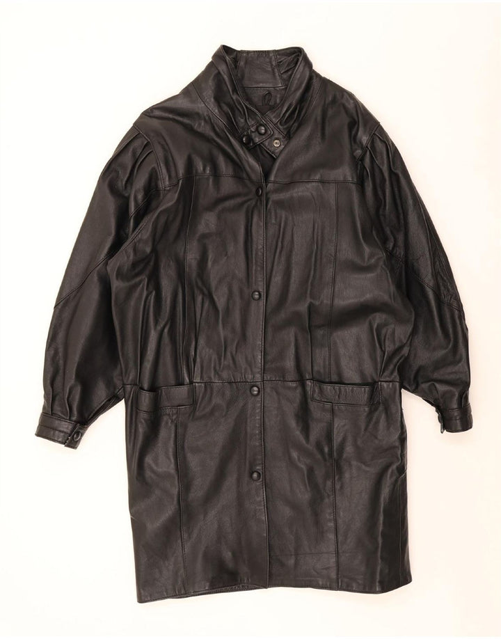 Vintage Damen Übergroßer Ledermantel UK 10 Small Schwarz
