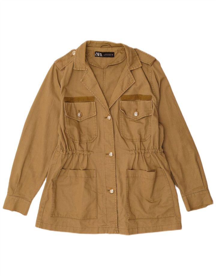 Zara Damen Militär-Utility-Jacke UK 14 Medium Khaki Baumwolle