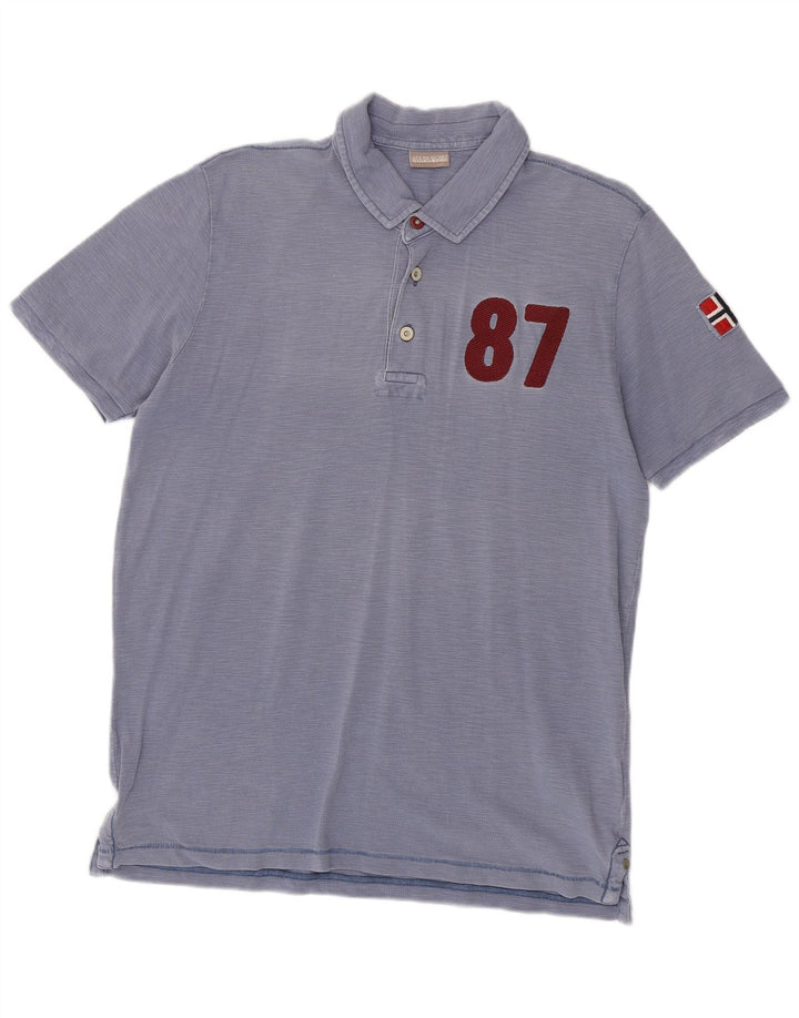 Napapijri Herren-Poloshirt mit geografischer Grafik, groß, aus blauer Baumwolle