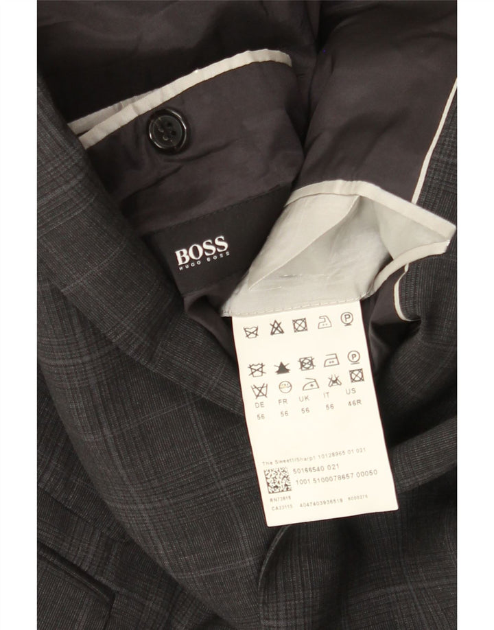 Hugo Boss Herren-Blazer mit 2 Knöpfen, EU 56, 3XL, grau karierte Wolle