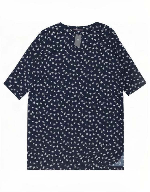 Marks & Spencer Damen Etuikleid mit 3/4-Ärmeln, UK 22 3XL, Marineblau mit Blumenmuster