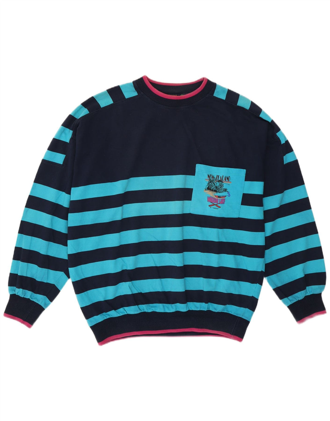 Vintage Herren Sweatshirt Pullover XL Marineblau gestreift Baumwolle