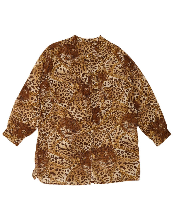 Vintage Womens Shirt Dress UK 20 2XL Brown Animal Print