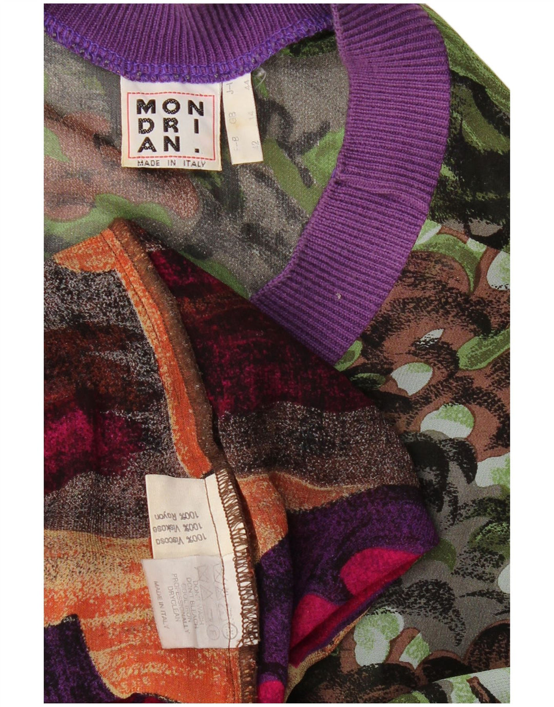 VINTAGE Damen Bluse mit abstraktem Muster UK 14 Groß Mehrfarbig