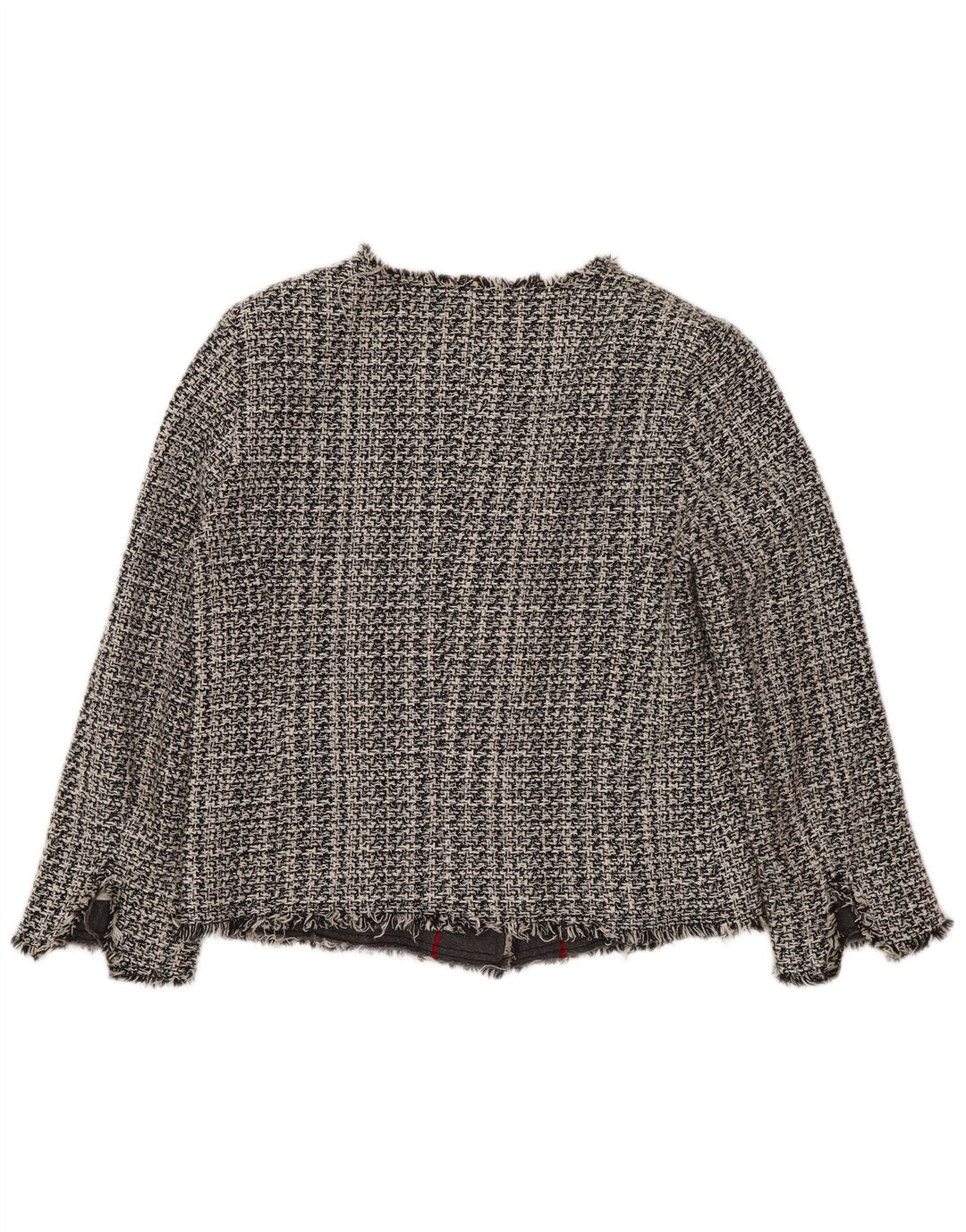 BENETTON Womens Crop Open Blazer Jacke UK 10 Small Grey Houndstooth