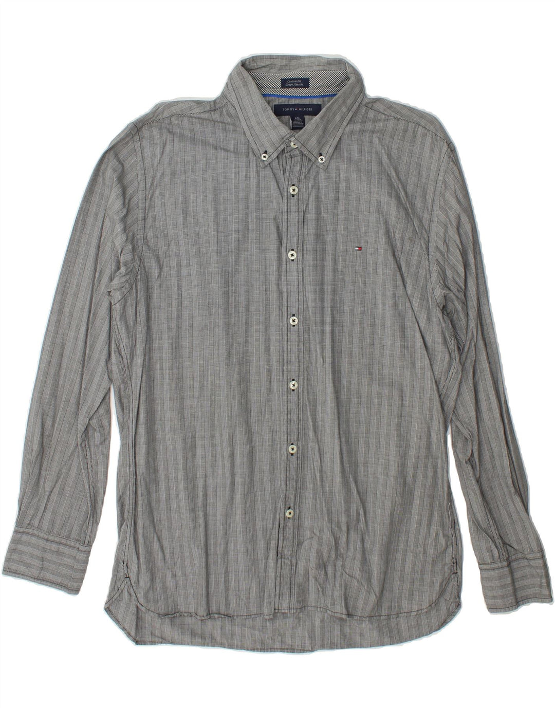 TOMMY HILFIGER Mens Custom Fit Shirt Large Grey Check Cotton Vintage Tommy Hilfiger and Second-Hand Tommy Hilfiger from Messina Hembry 