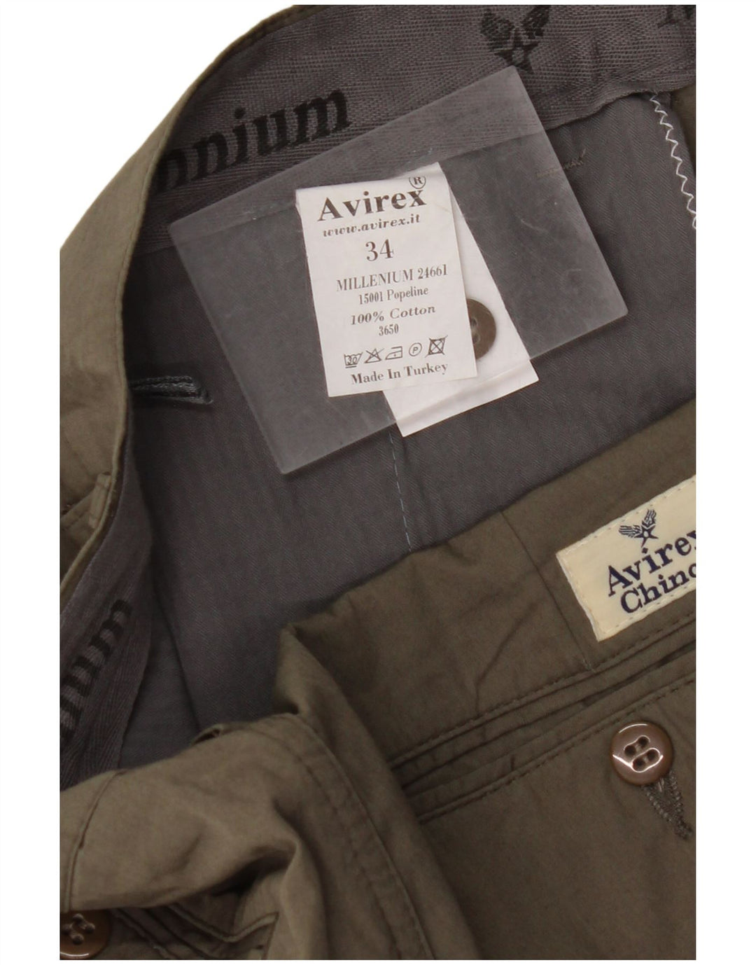 AVIREX Gerade Chino-Hose für Herren, W34, L28, Khaki, Baumwolle