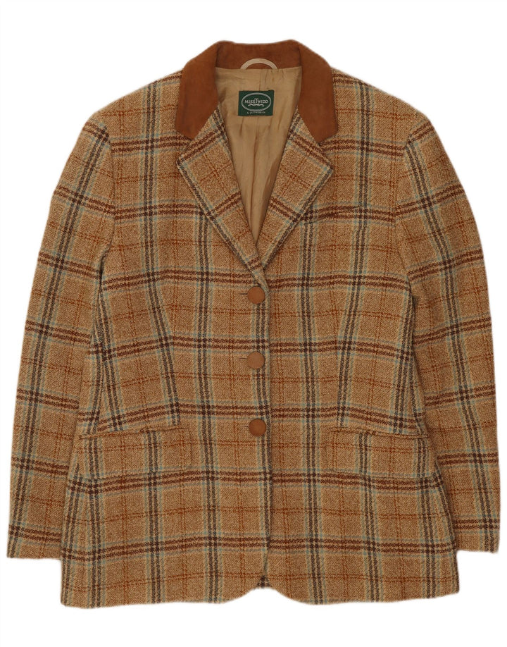 Misstwidd Damen-Blazer mit 3 Knöpfen, Größe IT 44, mittelbeige kariert