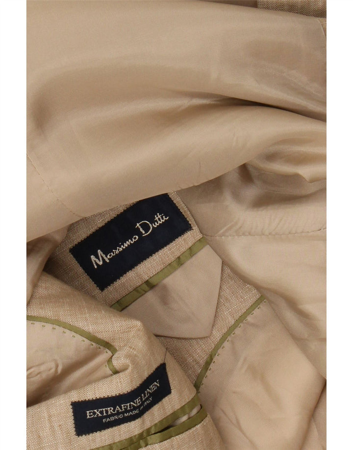 MASSIMO DUTTI Herren-Blazerjacke mit 3 Knöpfen, UK 38, mittelbeiges Leinen