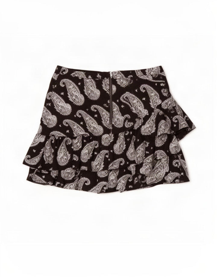 Ted Baker Mini-Rüschenrock für Damen, Größe 4, L, W32, schwarze Paisley-Viskose