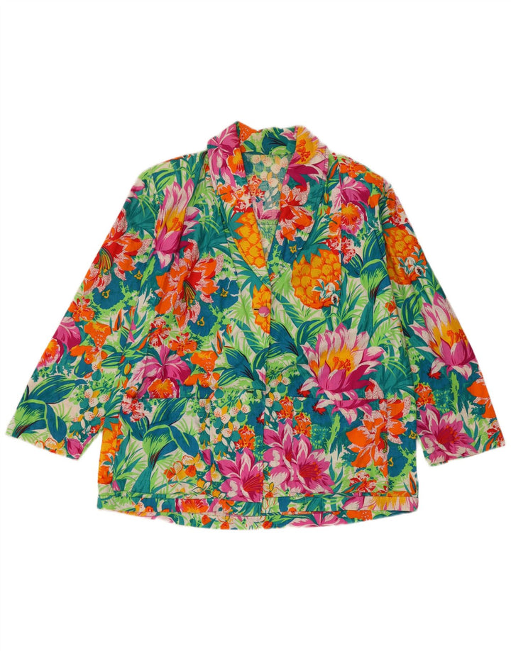 Vintage Damen 2-Knopf-Blazerjacke UK 16 Großes mehrfarbiges Blumenmuster