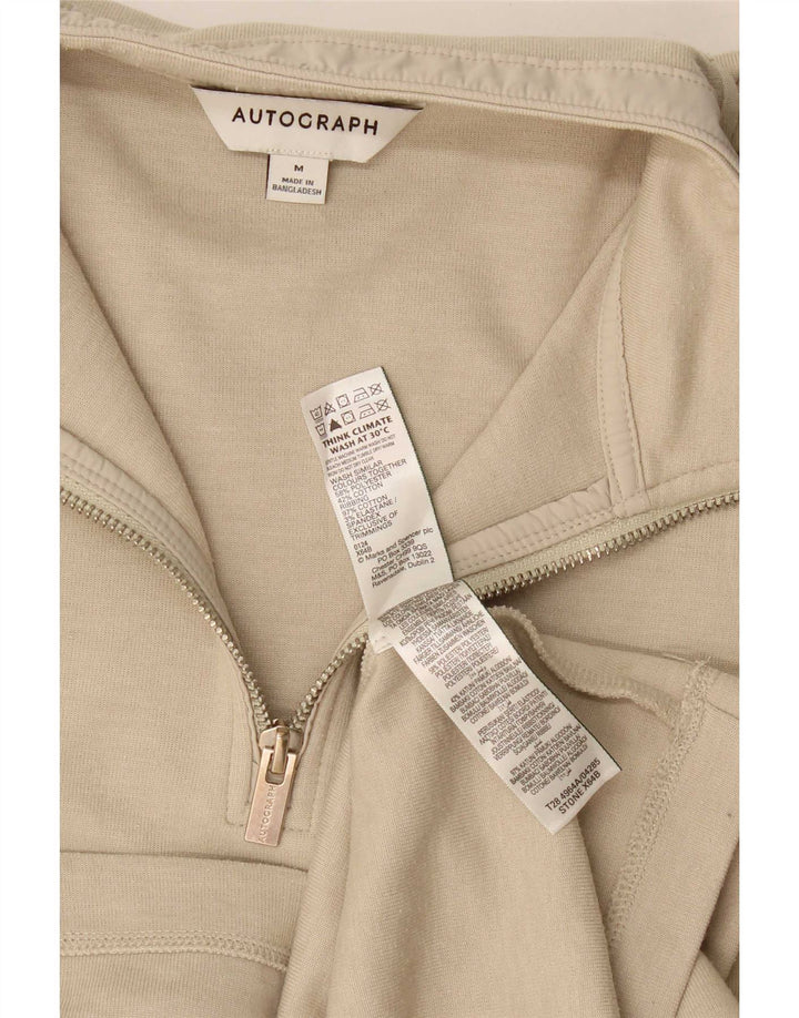 Marks & Spencer Herren-Oberteil mit 1/4-Reißverschluss, langärmelig, mittelbeige Baumwolle