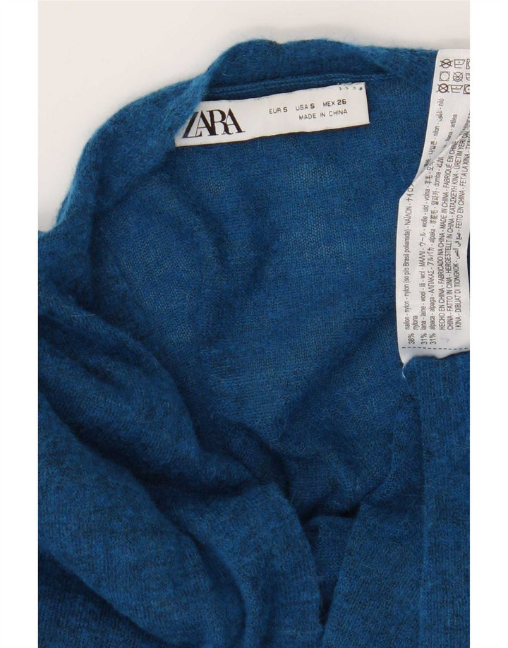 Zara Damen-Strickjacke in Übergröße, Gr. 10, klein, blau geflecktes Nylon