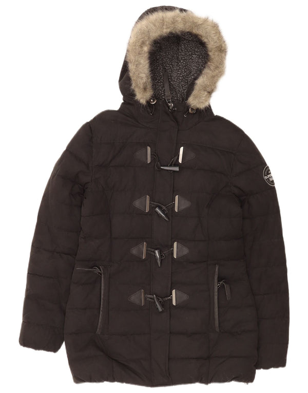 Superdry Wattierte Damenjacke mit Kapuze, UK 14, Größe L, Schwarz, Polyester