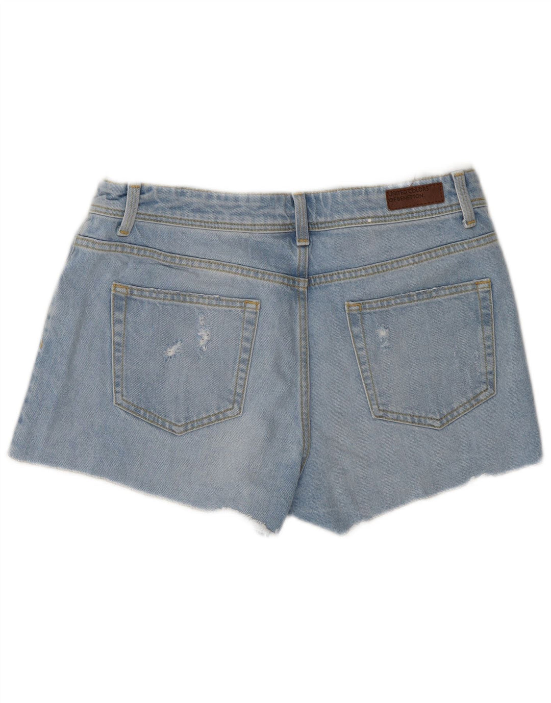 Benetton Damen Distressed Denim Shorts W31 Mittelblaue Baumwolle