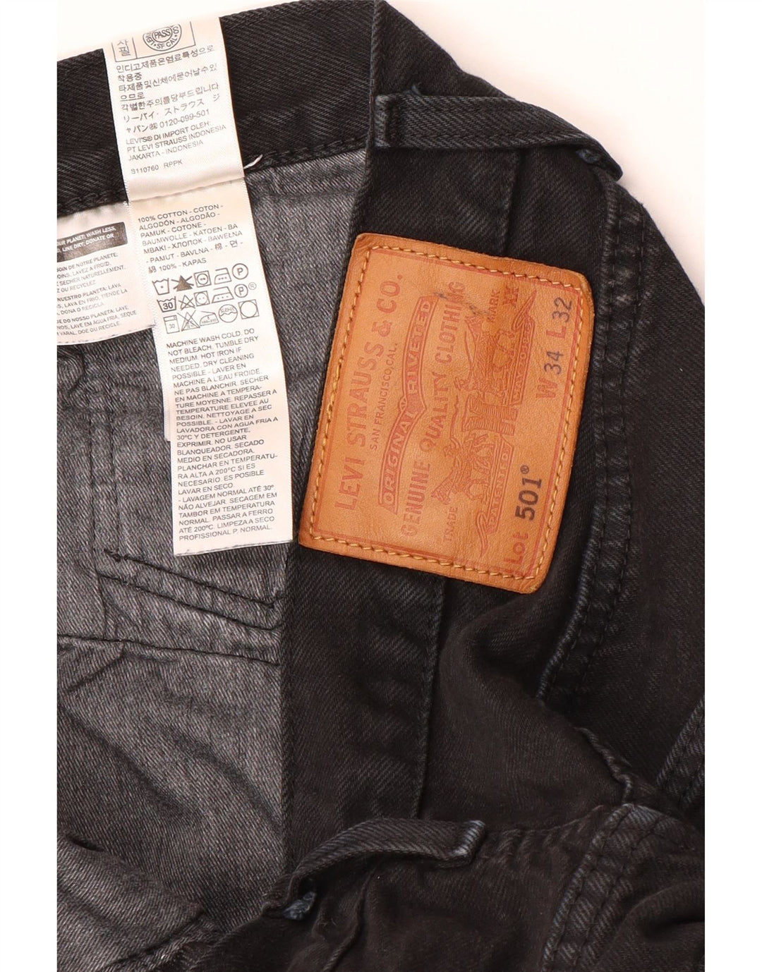 Levi's Herren 501 Straight Jeans W34 L32 Schwarze Baumwolle