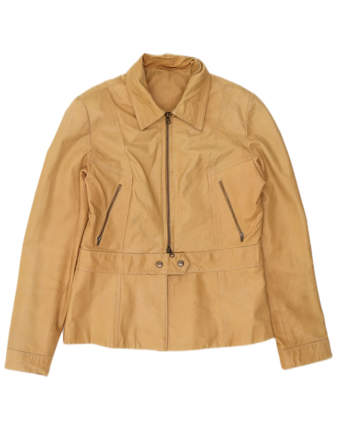 Stefanel Damen Lederjacke UK 14 Large Beige Leder