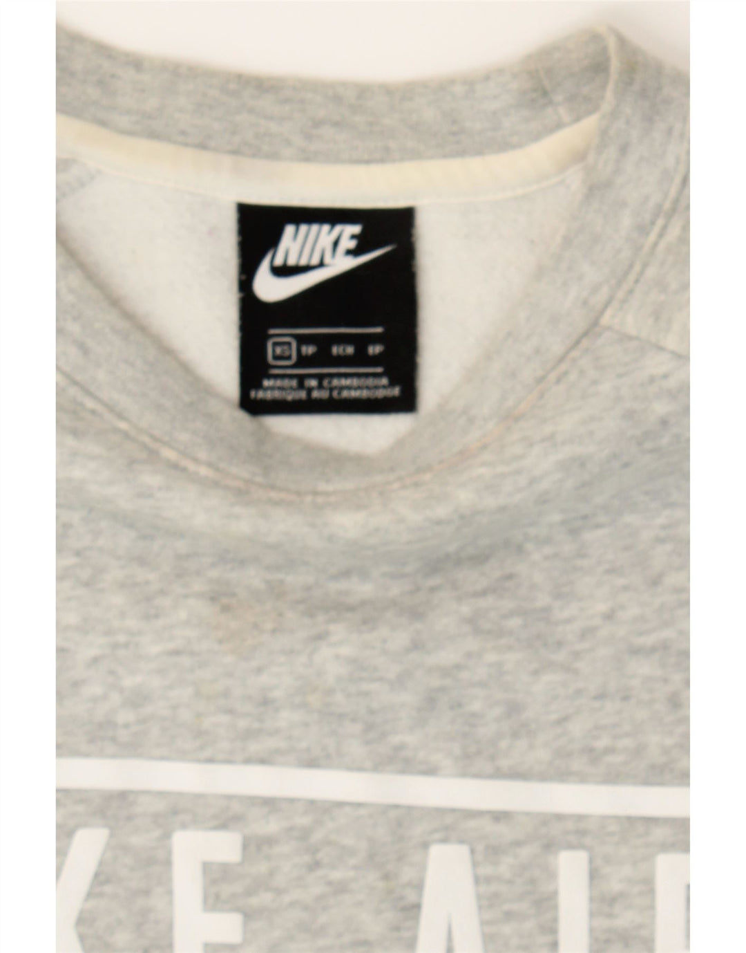 NIKE Womens Oversized Graphic Sweatshirt Jumper UK 6 XS Grey Colourblock Vintage Nike and Second-Hand Nike from Messina Hembry 