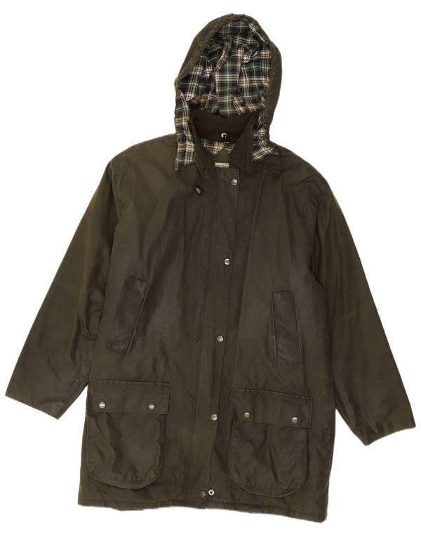 Nuage Damen Übergroßer Regenmantel aus gewachster Baumwolle mit Kapuze, UK 12, Mittel Khaki