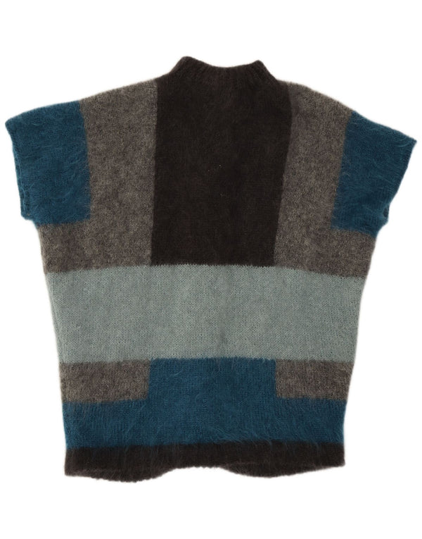 Vintage Damen Kurzarm-Cardigan-Pullover UK 22 3XL Grauer Farbblock