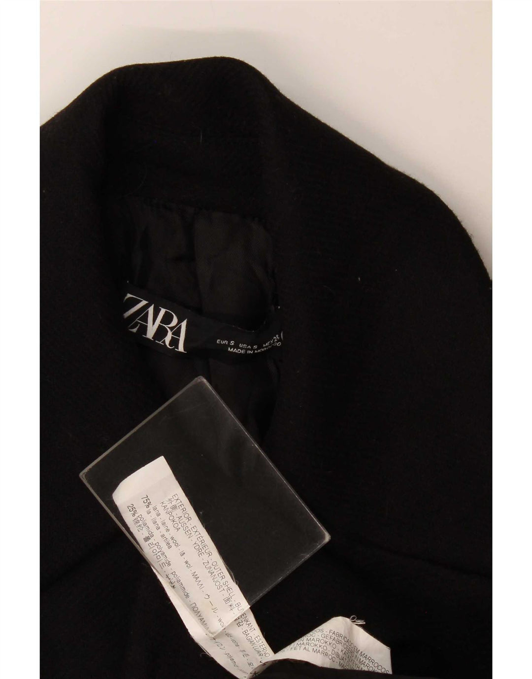 Zara Damen Zweireihiger Mantel UK 10 Small Schwarze Wolle