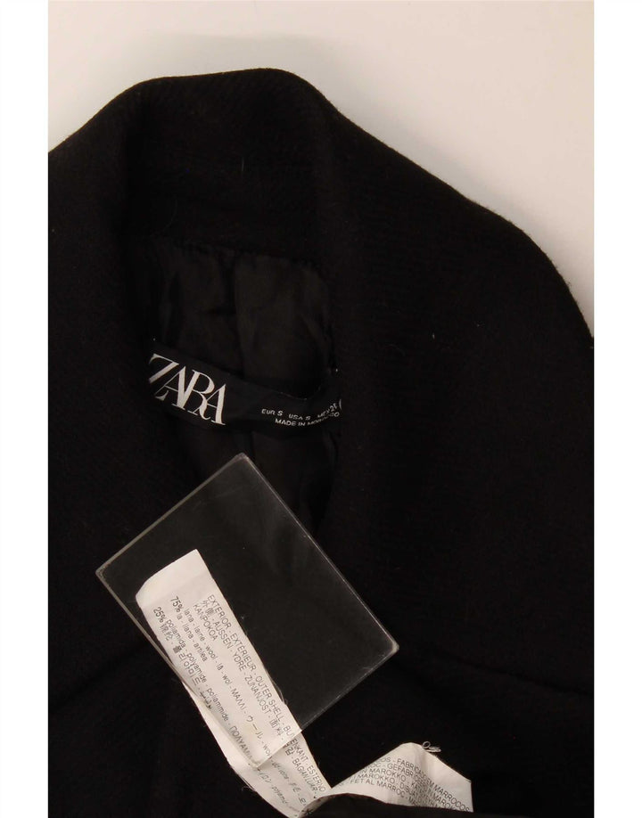 Zara Damen Zweireihiger Mantel UK 10 Small Schwarze Wolle