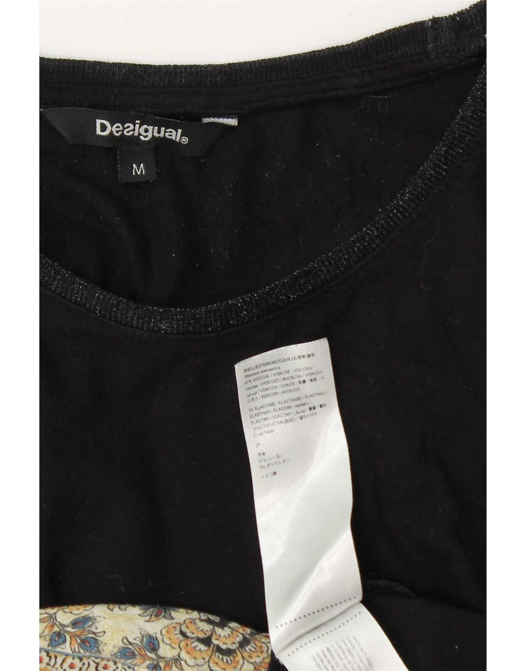 Desigual Damen Top Langarm UK 14 Mittelschwarze Viskose mit Blumenmuster