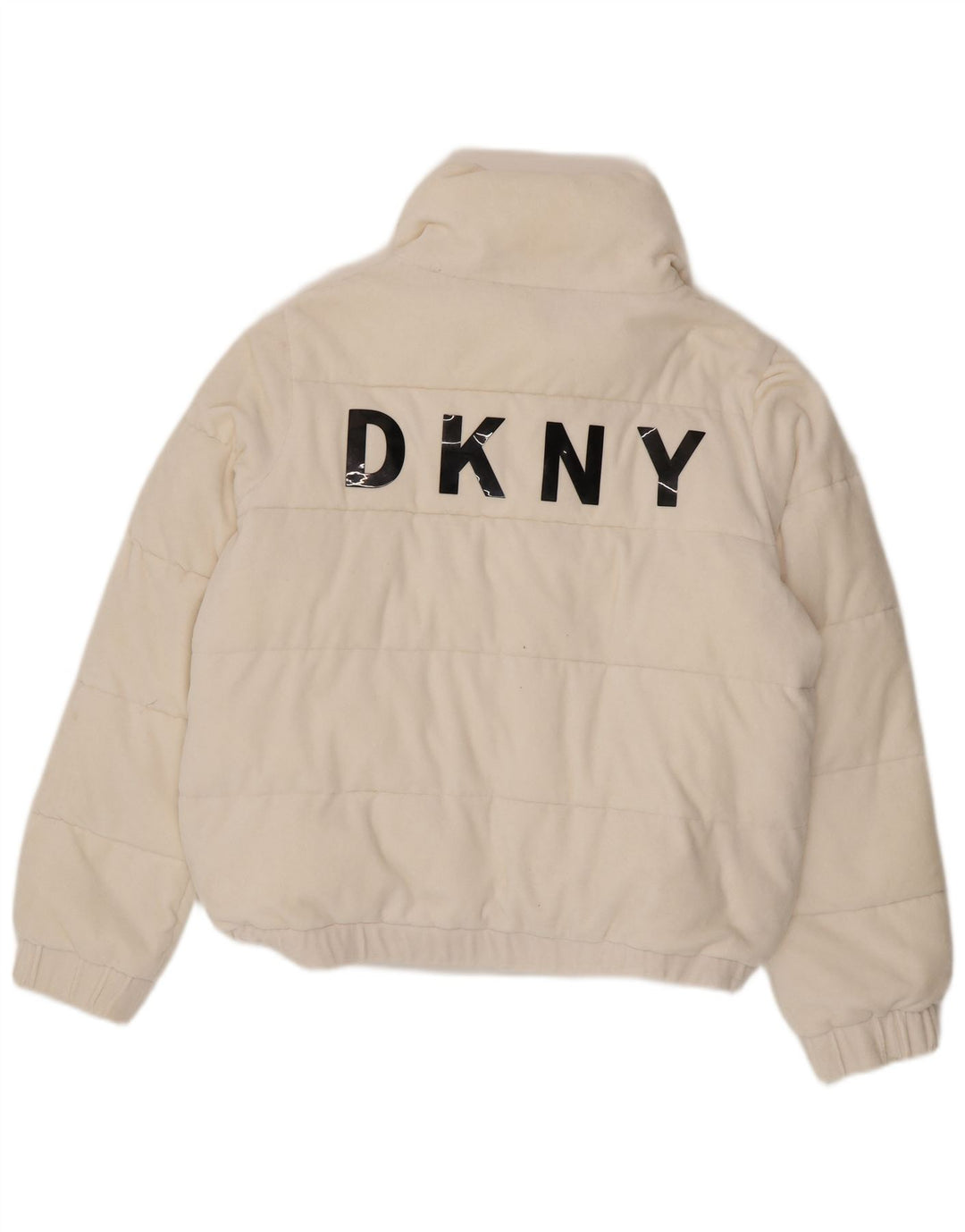 Dkny Womens Graphic Wattierte Jacke UK 16 Large Weiße Baumwolle