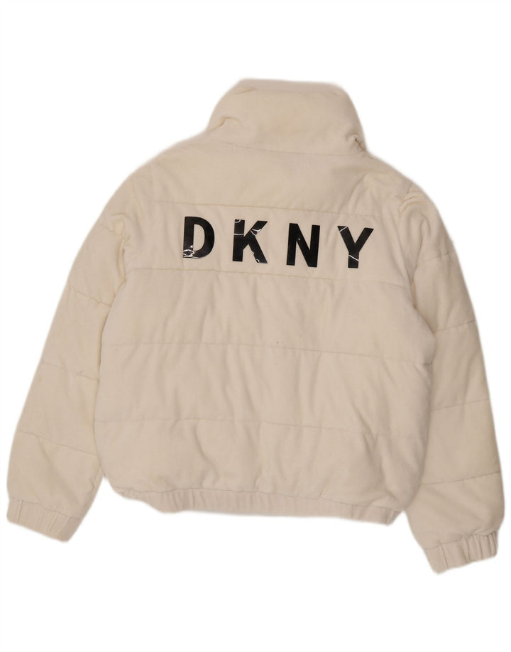 Dkny Womens Graphic Wattierte Jacke UK 16 Large Weiße Baumwolle