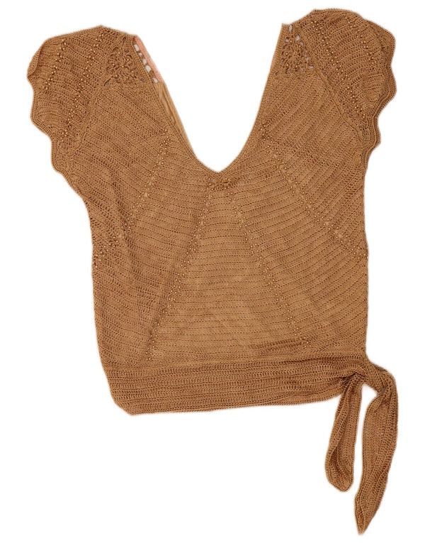 Etam Damen ärmelloses Häkelblusenoberteil UK 10 Small Beige Viskose