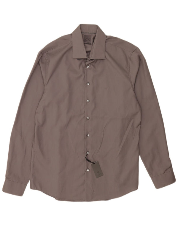 Calvin Klein Mens Tailliertes Hemd Suze 41 16 Große graue Baumwolle