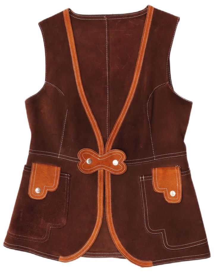 Vintage Damen Wildlederweste UK 12 Mittelbraun