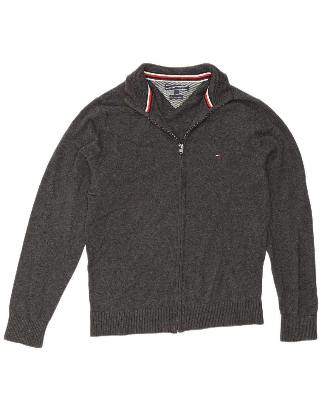 Tommy Hilfiger Herren-Cardigan mit durchgehendem Reißverschluss, mittelgraue Baumwolle