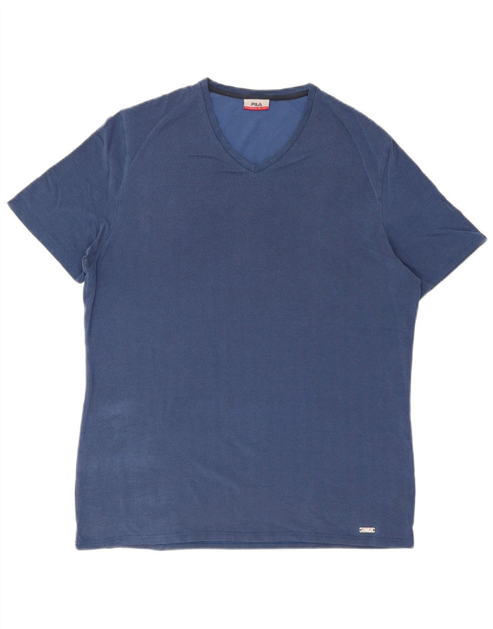 Fila Herren T-Shirt Top XL Blaue Fischgrätenbaumwolle