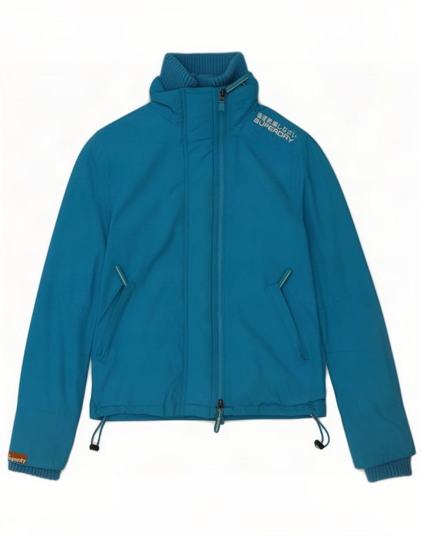 Superdry Damen Regenjacke UK 10 Small Blaues Nylon