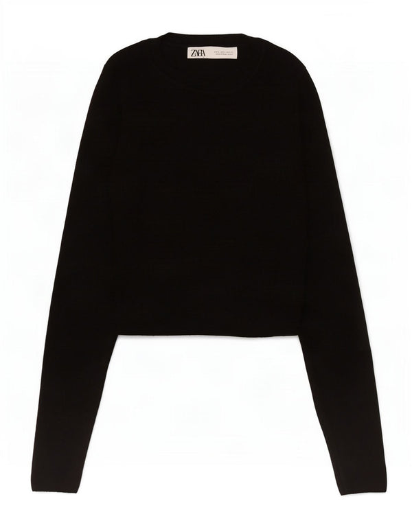 Zara Damen Crop Top Langarm UK 8 Small Schwarze Viskose
