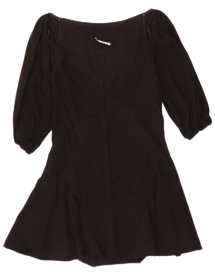 Zara Damen 3/4-Ärmel A-Linien-Kleid UK 12 Medium Schwarz