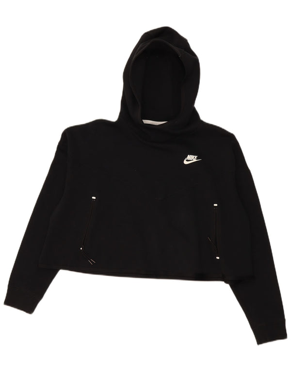 Nike Womens Crop Oversized Hoodie Pullover UK 10 Small Schwarze Baumwolle