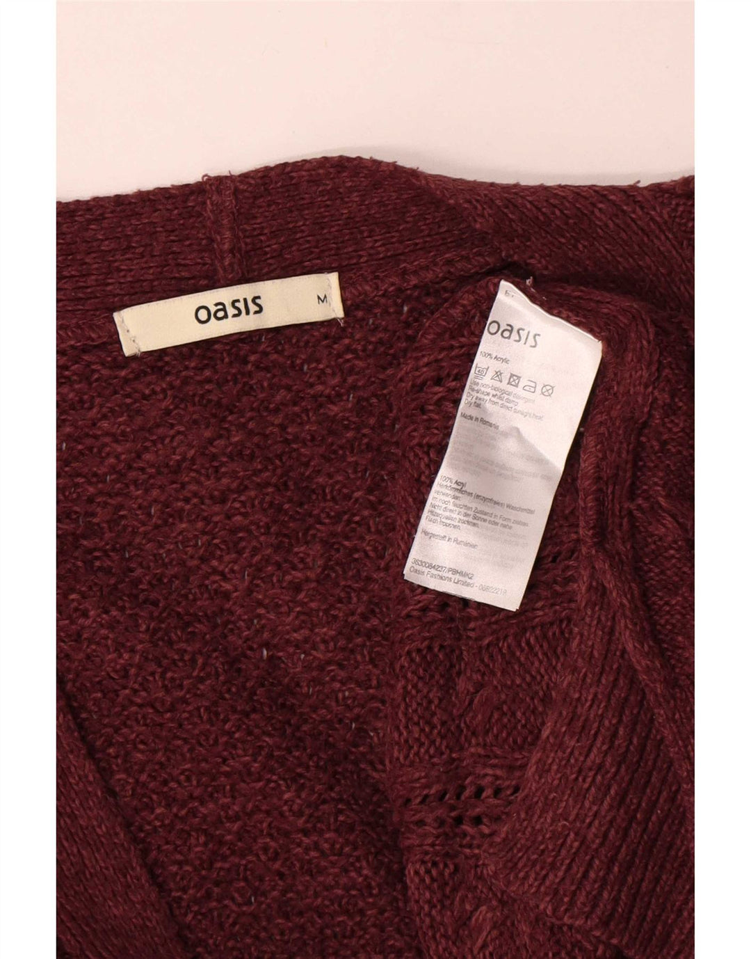 Oasis Damen-Strickjacke, übergroß, offen, Gr. 14, mittleres Burgunderrot, Acryl