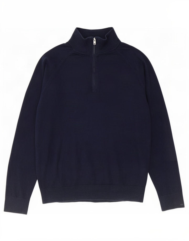 Gap Herren-Pullover mit Reißverschluss am Hals, groß, marineblaue Baumwolle