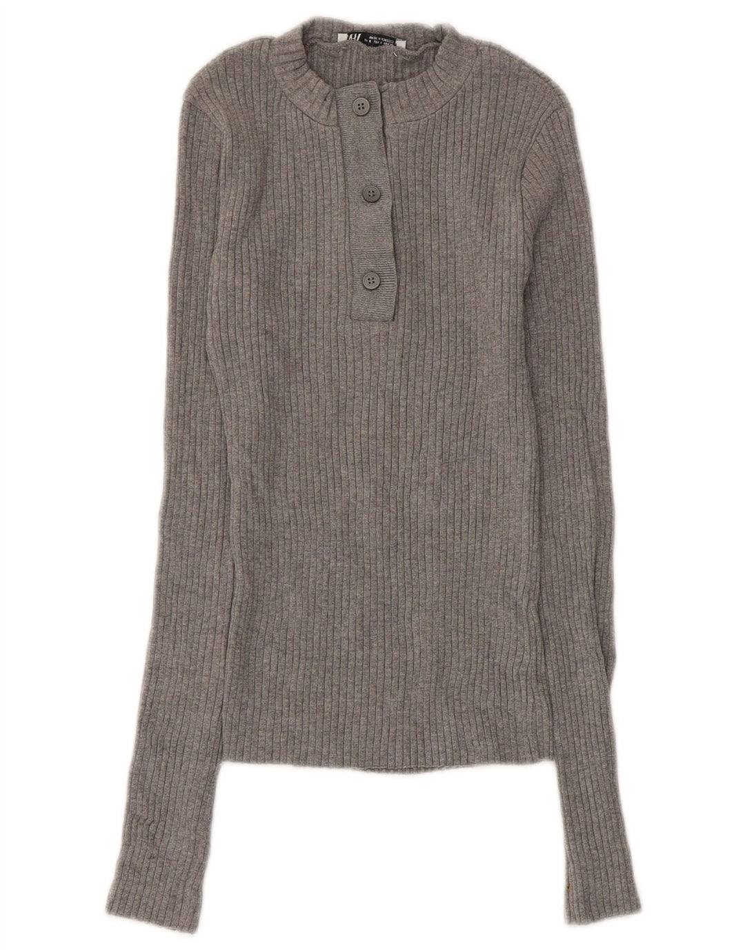 Zara Damen-Pullover mit Knopfkragen, Gr. 8, Größe S, graue Baumwolle