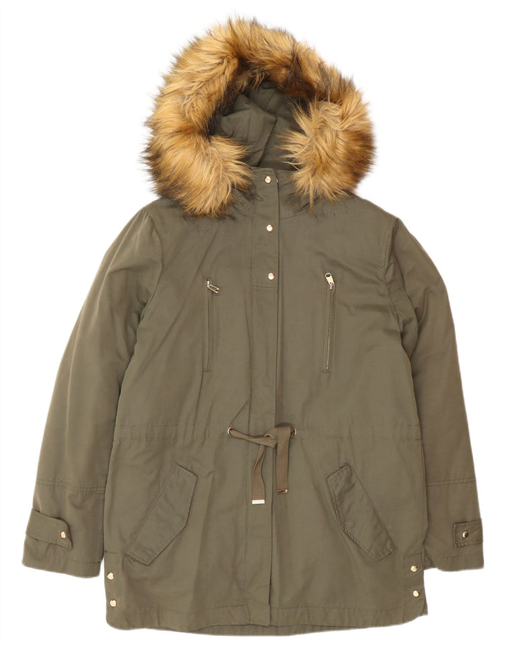Übergroße Parka-Jacke mit Kapuze von Zara für Damen, UK 10, Größe S, Khaki, Polyester